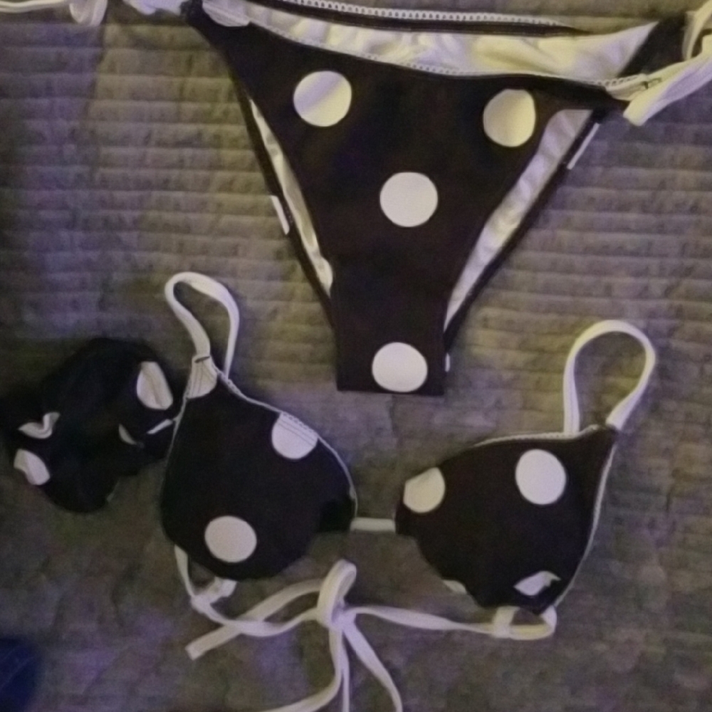 Brown and White Polka Dot Women's Bikini Set - Classic Swim